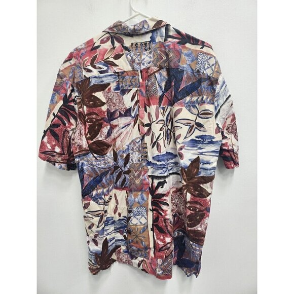 Vintage Hilo Hattie Mens Hawaiian Shirt Large Multi Leaf Print Short Sleeve - Picture 5 of 5